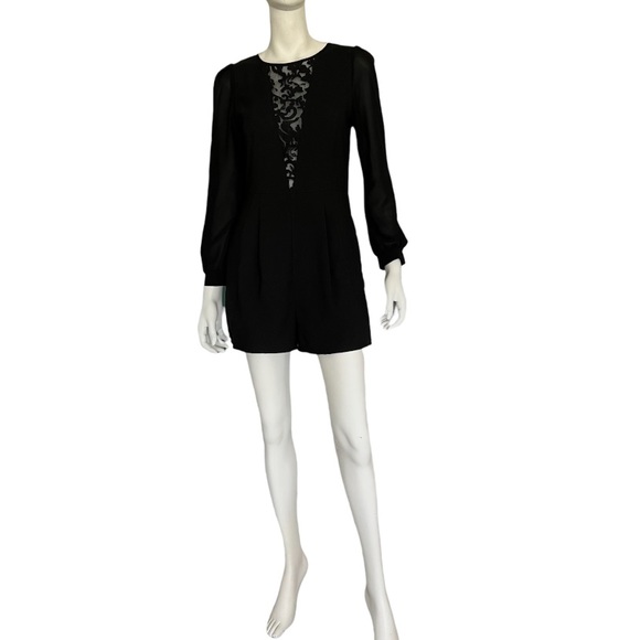 Long Sleeve Black Romper with Lace Insert - Picture 8 of 8
